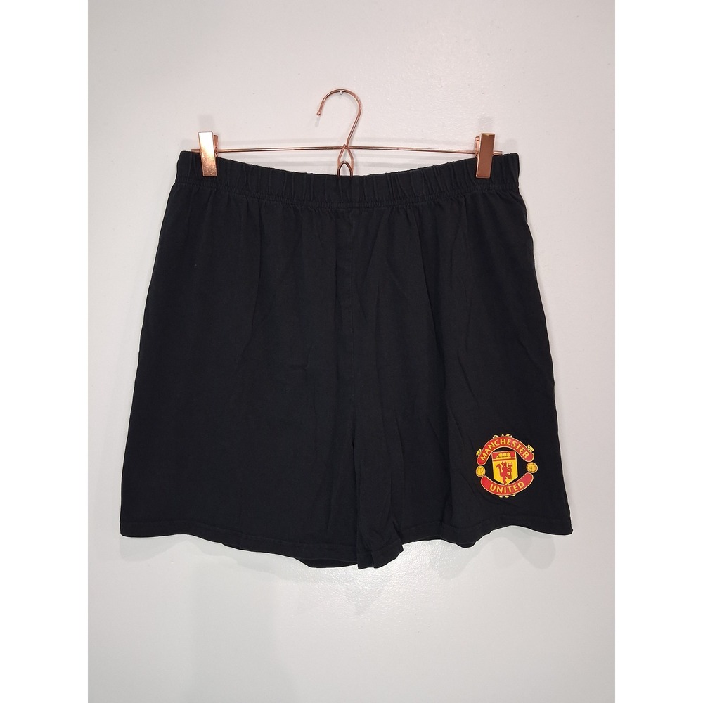 Manchester United Men Black Cotton Lounge Pajama Shorts Soccer Crest Large L